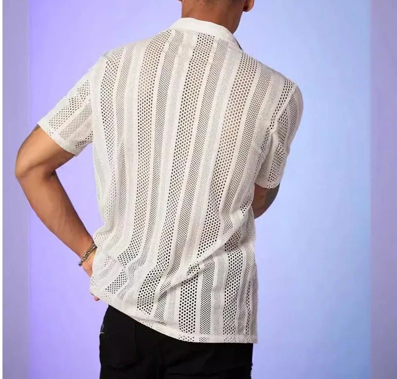 Herren Spitze Hollow Shirt | Stylish Casual Sommer Top - Image 3