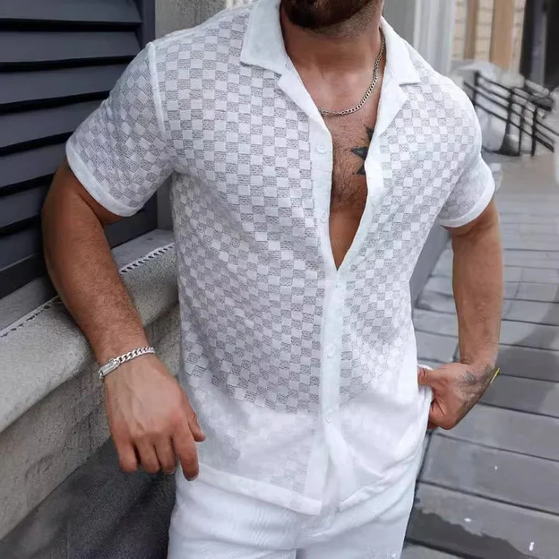Herren Spitze Hollow Shirt | Stylish Casual Sommer Top - Image 4