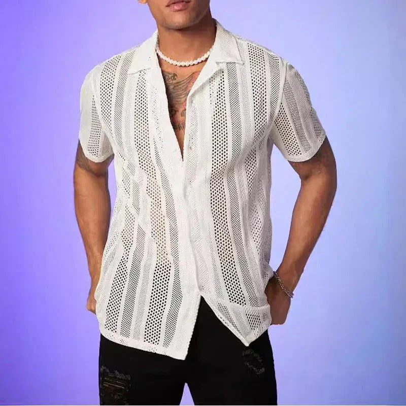 Herren Spitze Hollow Shirt | Stylish Casual Sommer Top - Image 5