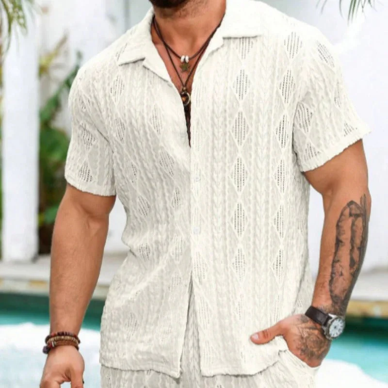 Herren Spitze Hollow Shirt | Stylish Casual Sommer Top - Image 6