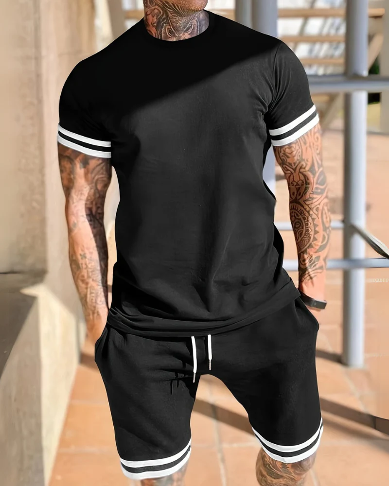 Herren Sport Set mit T-Shirt & Shorts | Zweiteiler mit Streifen für Sommer & Training - Image 4