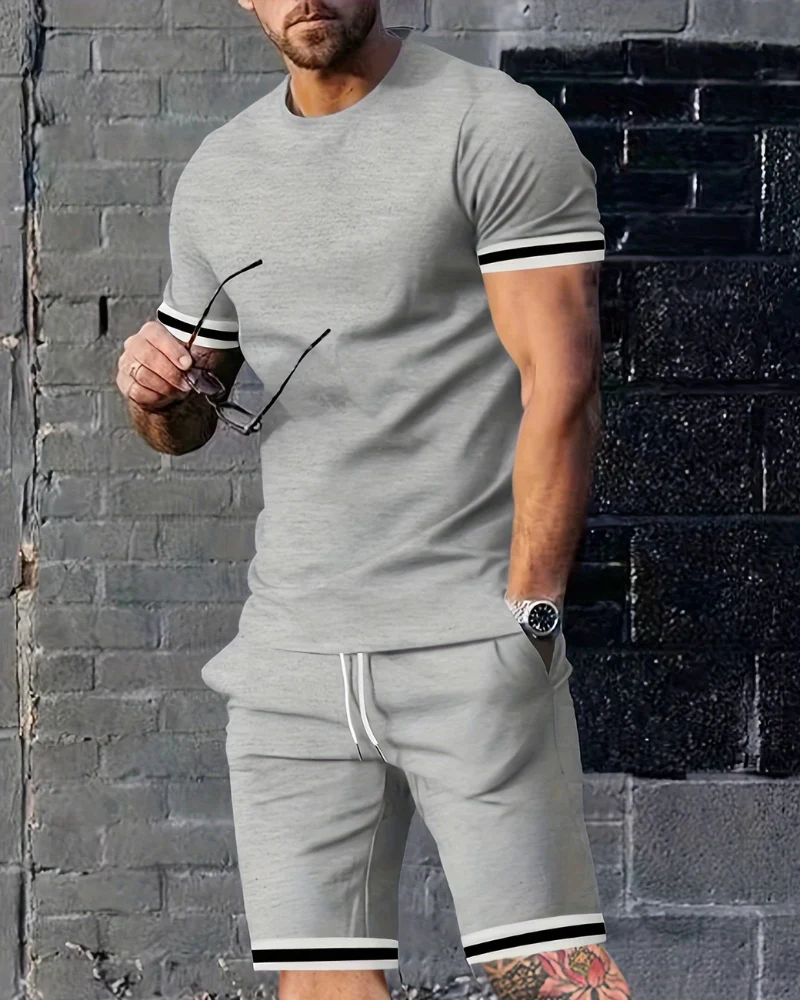 Herren Sport Set mit T-Shirt & Shorts | Zweiteiler mit Streifen für Sommer & Training - Image 7