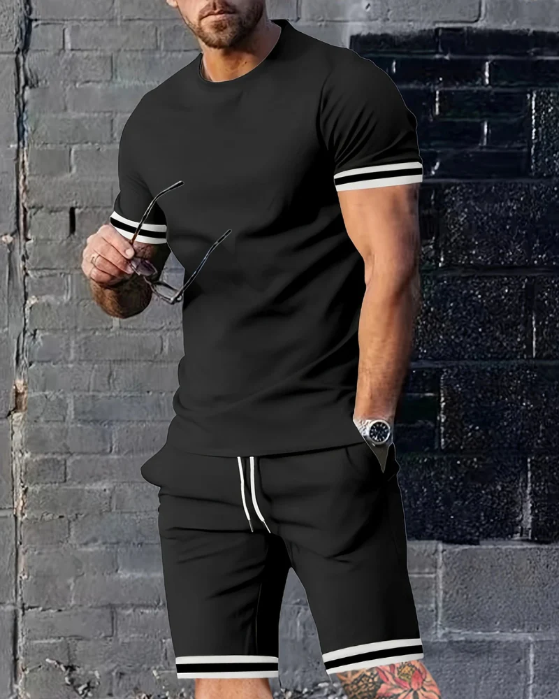 Herren Sport Set mit T-Shirt & Shorts | Zweiteiler mit Streifen für Sommer & Training - Image 9
