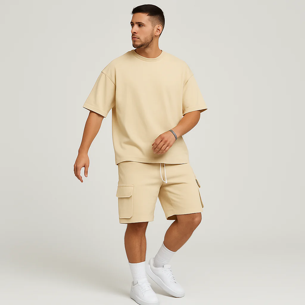 Herren-Sportbekleidungsset – Atmungsaktives Polyester-Rundhals-T-Shirt & Shorts mit Kordelzug und Taschen - Image 4