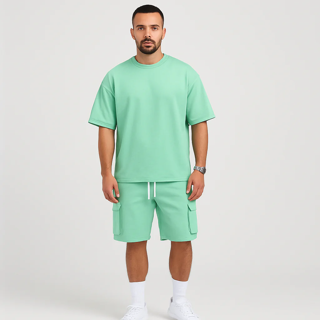 Herren-Sportbekleidungsset – Atmungsaktives Polyester-Rundhals-T-Shirt & Shorts mit Kordelzug und Taschen - Image 5