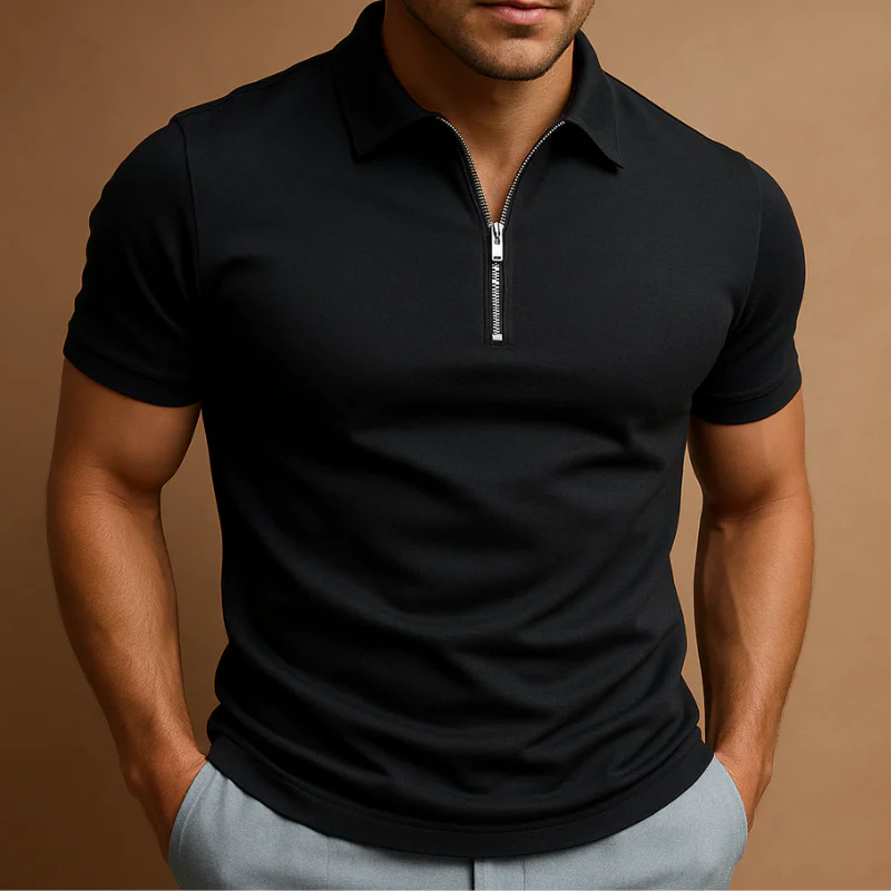 Herren sportliches Poloshirt mit Reißverschluss | Kurzarm
