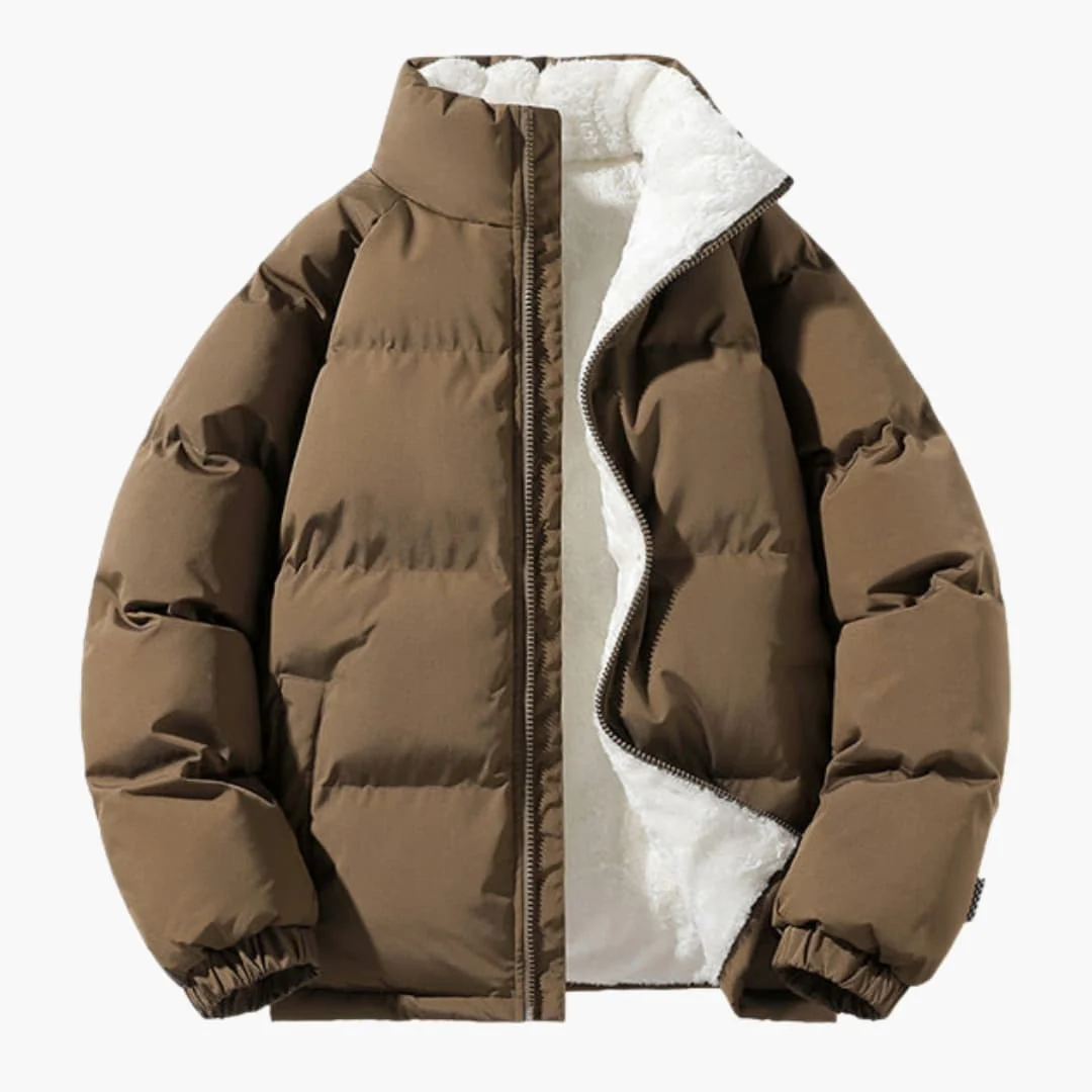 Herren Steppjacke Fleece Warm mit Hohem Kragen und Reißverschluss