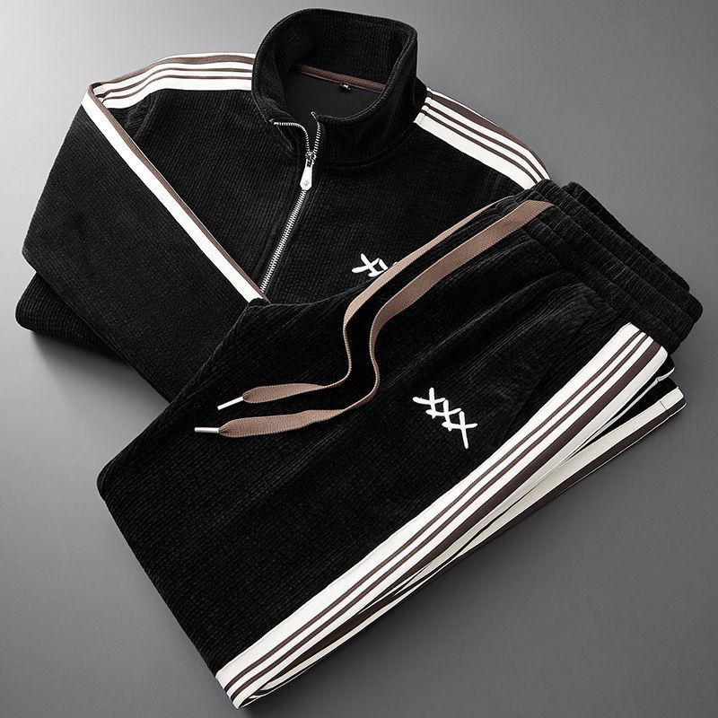 Herren-Trainingsanzug aus Cord mit Reißverschlussjacke und Hose mit Seitenstreifen - Image 2