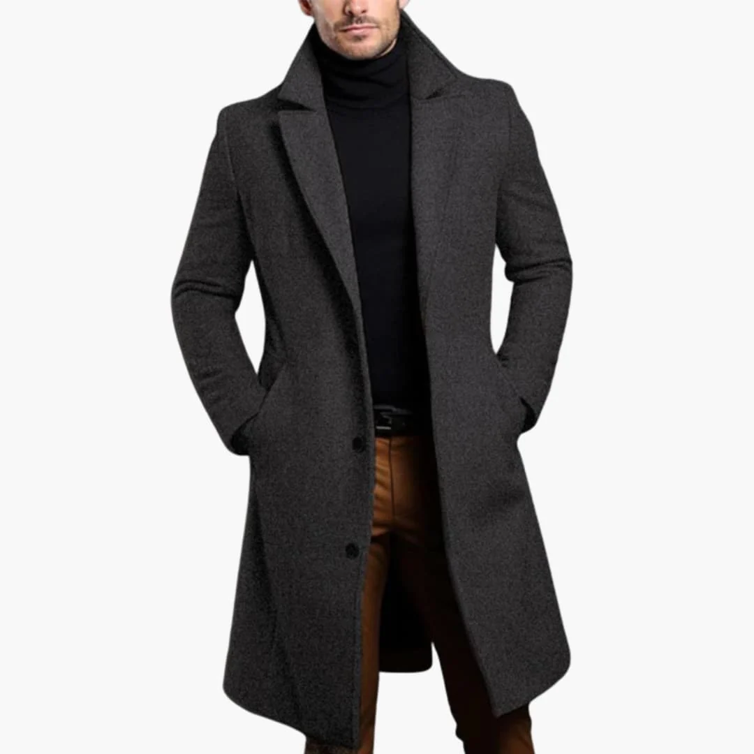 Herren Trenchcoat lang mit Knopfleiste - Reverskragen und Seitentaschen - Image 2