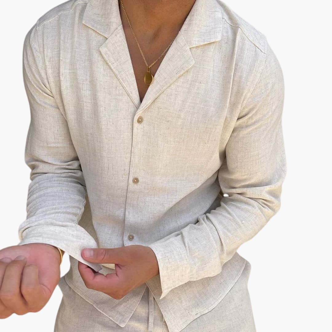 Herren Zweiteiler mit Langarmhemd und Hose für Frühling Sommer - Image 2