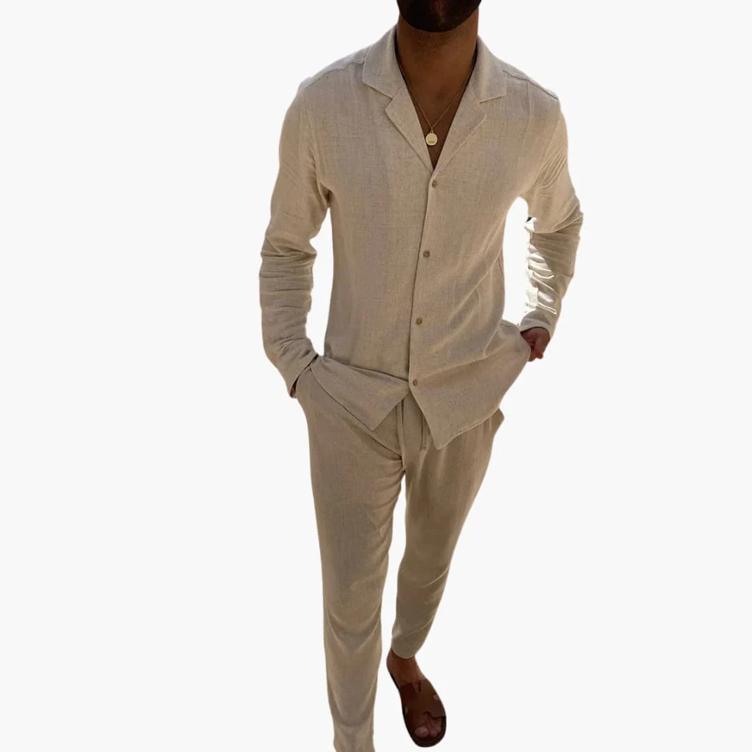 Herren Zweiteiler mit Langarmhemd und Hose für Frühling Sommer - Image 4