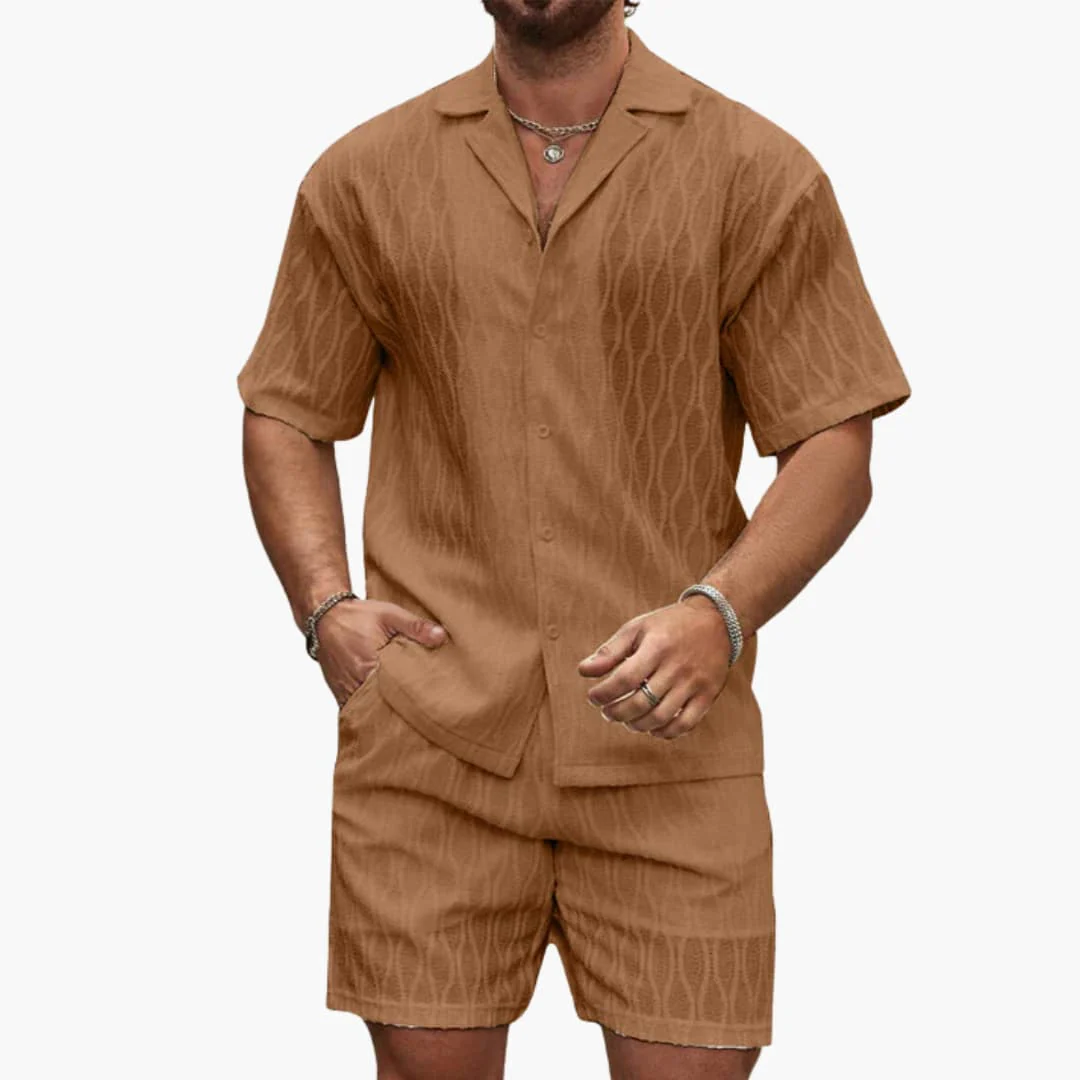 Herren Zweiteiler Set aus leichter Stoff mit Hemd und Shorts - Image 2