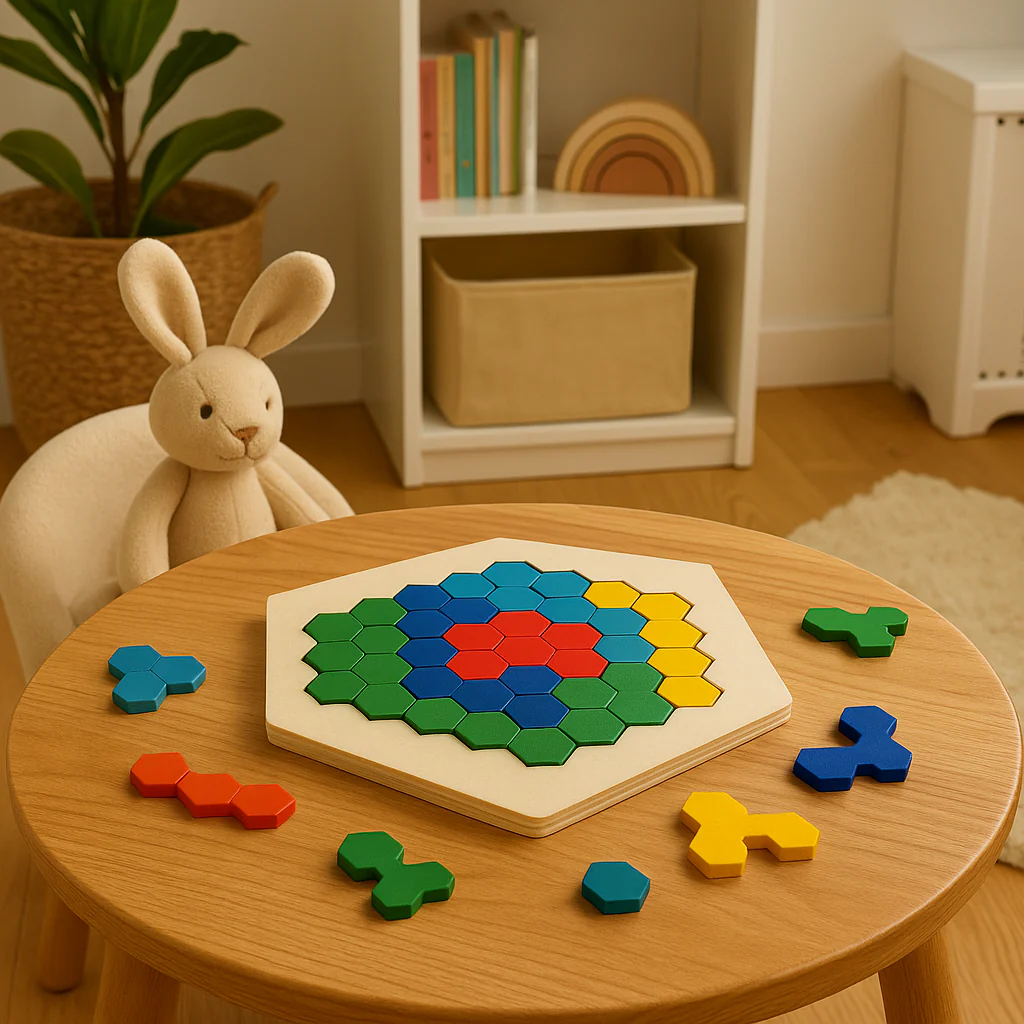 HexaFun 3D sechskantiges Holzpuzzlespiel – Pädagogisches STEM-Spielzeug für Kinder - Image 2