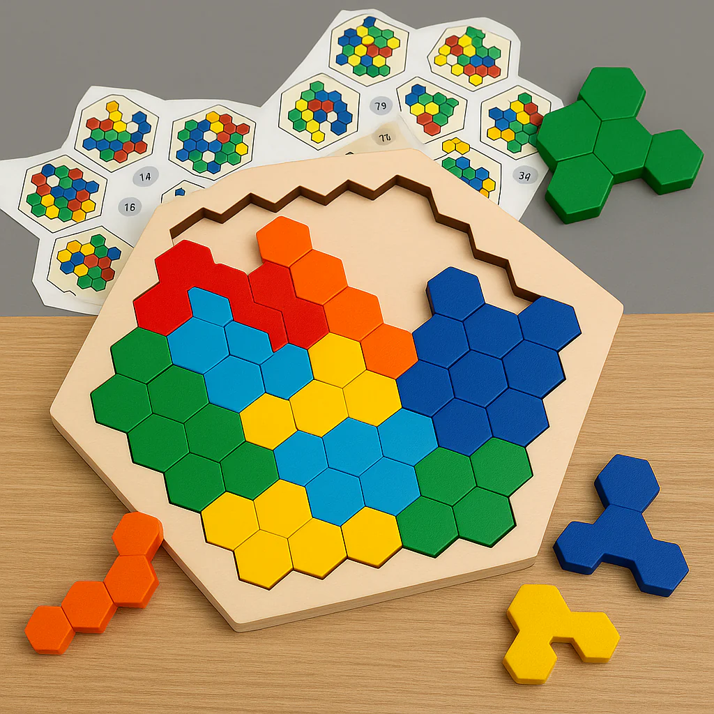 HexaFun 3D sechskantiges Holzpuzzlespiel – Pädagogisches STEM-Spielzeug für Kinder - Image 3