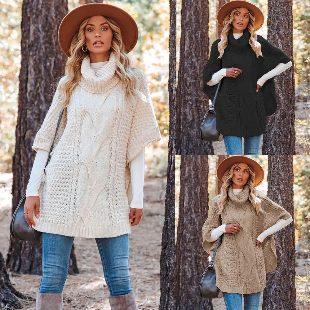 Hochgeschlossener Twist-Schal Pullover mit lockerem Rundhalsausschnitt