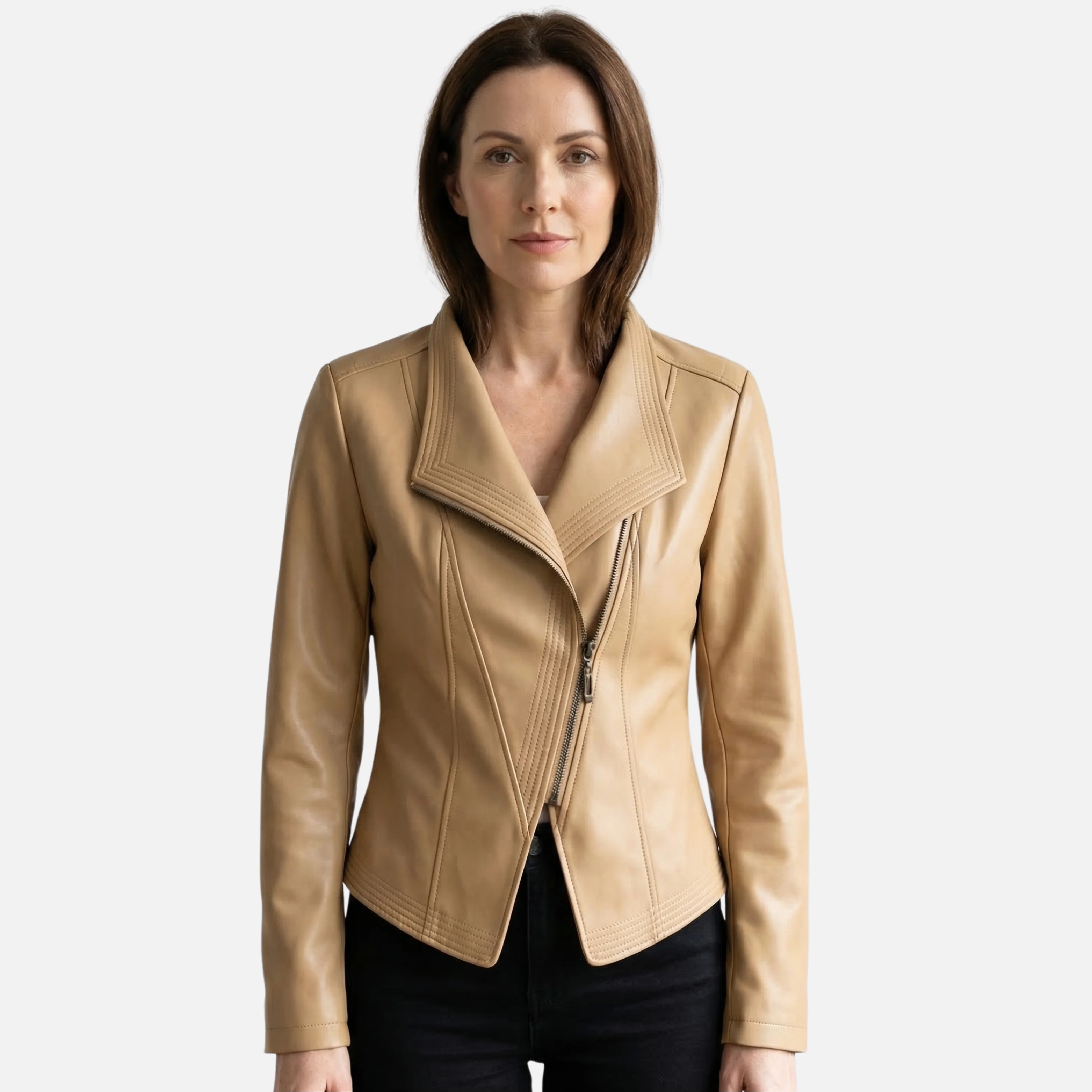 Yvette | Damen Hochglänzende Taillierte Kunstlederjacke Breites Revers – PU Leder Jacke - Image 3