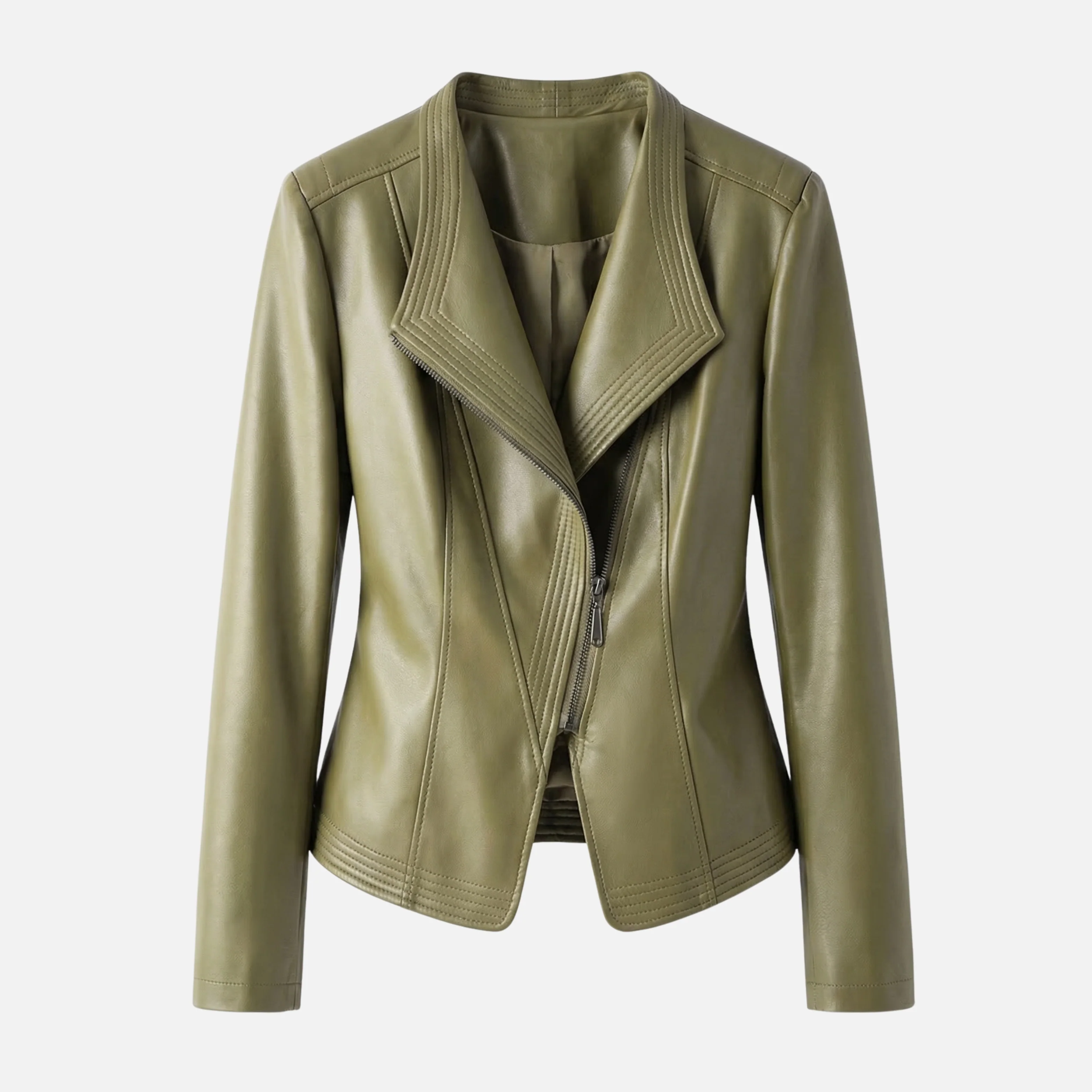 Yvette | Damen Hochglänzende Taillierte Kunstlederjacke Breites Revers – PU Leder Jacke - Image 8