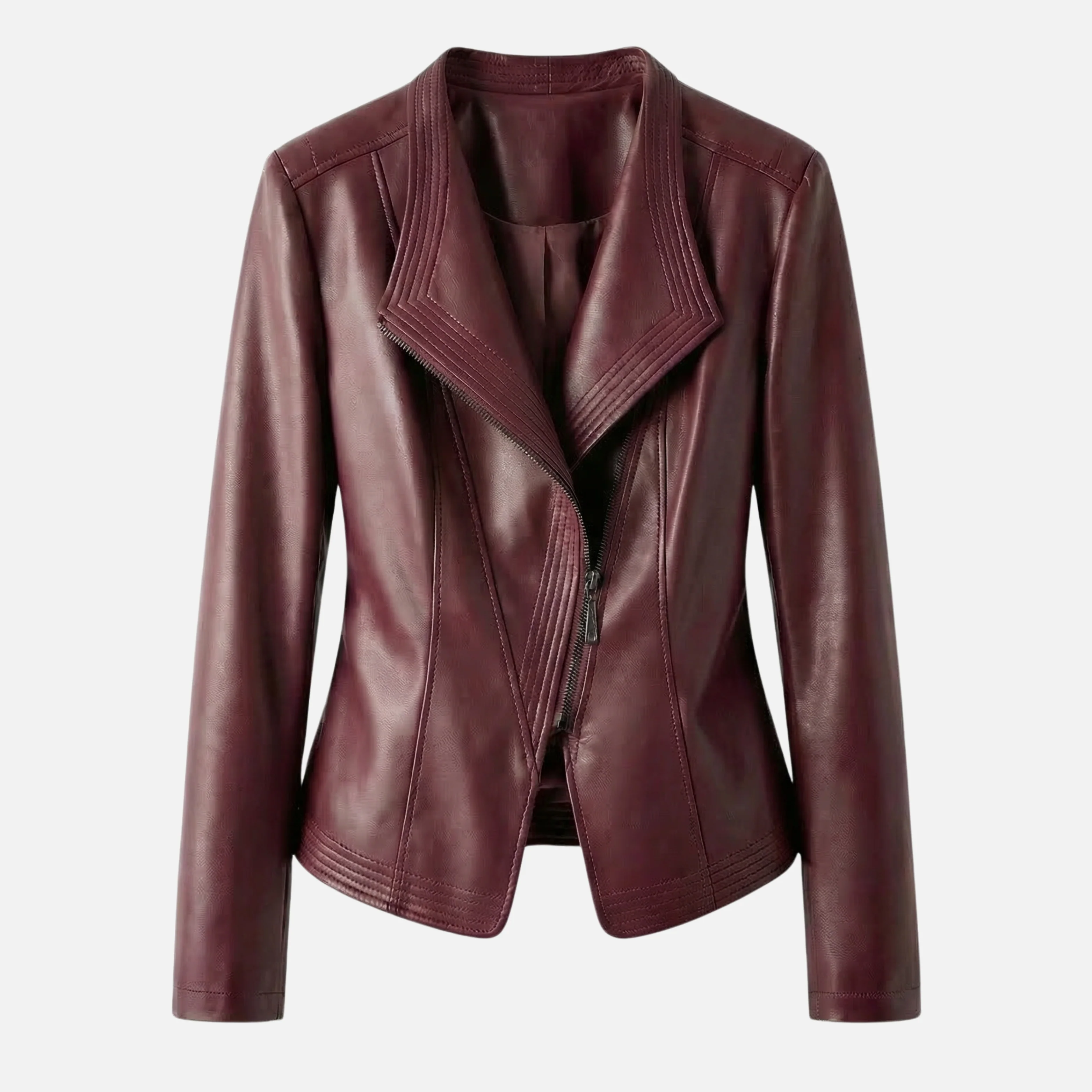 Yvette | Damen Hochglänzende Taillierte Kunstlederjacke Breites Revers – PU Leder Jacke - Image 9