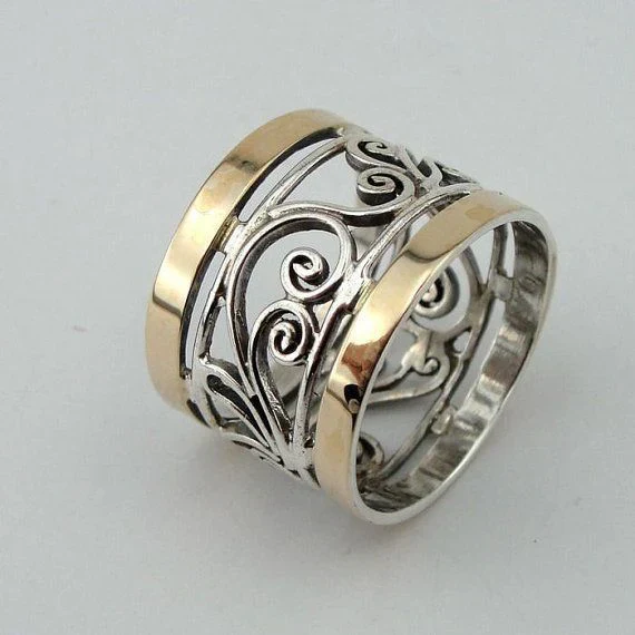 Hohler Efeu Gold & Silber Ring