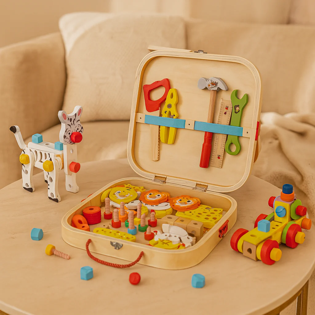 Holz-Werkzeugkasten-Set für Kinder – Tier-Montagespielzeug für Kreativität und Feinmotorik - Image 3