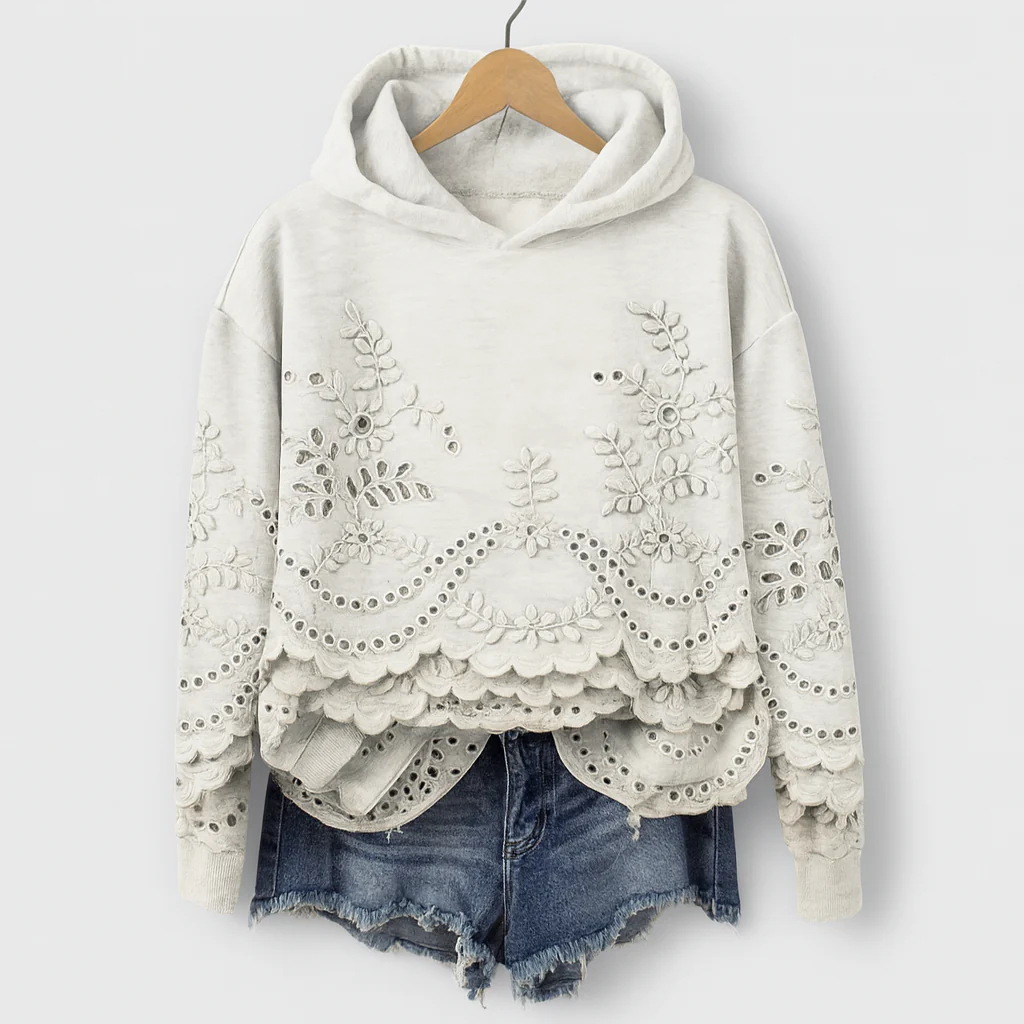 Hoodie mit Spitzenbesatz – Gemütlichkeit trifft auf femininen Charme - Image 3