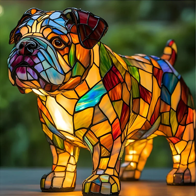 Hundelampe aus farbigem Glas – Nachttischlampe für stilvolle Beleuchtung, 17 cm x 17 cm
