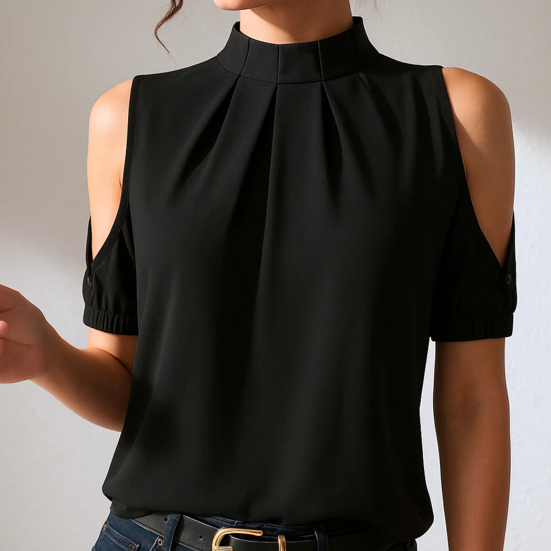 Inge™ | Schwarze Plisseebluse mit geschlitzten Ärmeln - Image 2