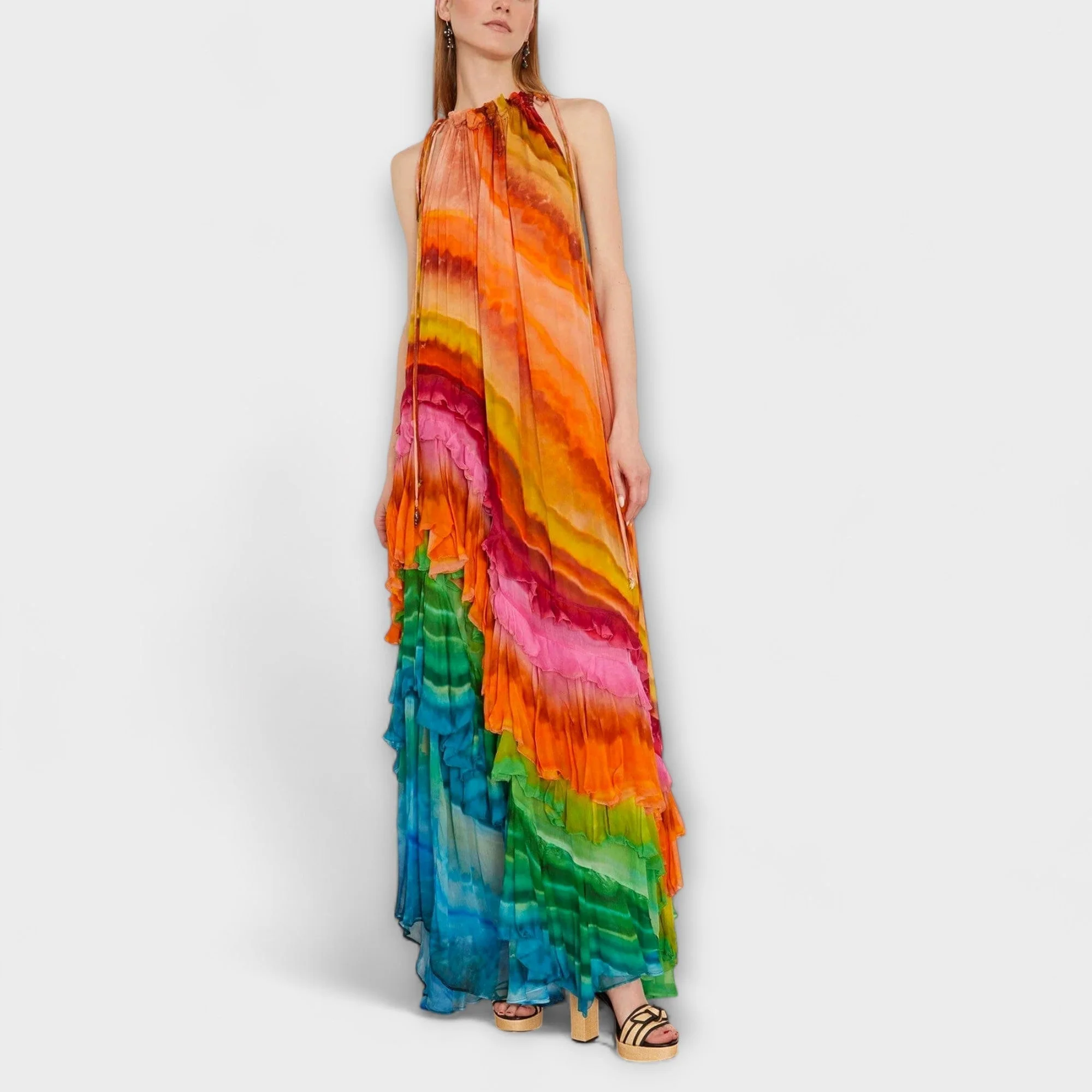 Iris Rüschendress" can be rewritten as "Iris Ruffled Dress.