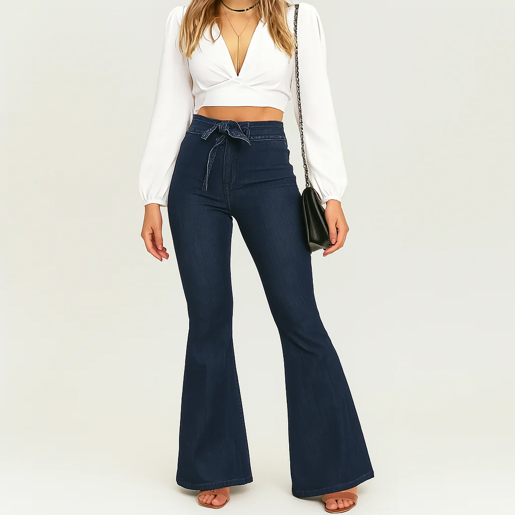 Isa – High Waist Flare Jeans für Damen – Marineblauer Stretch-Denim - Image 3