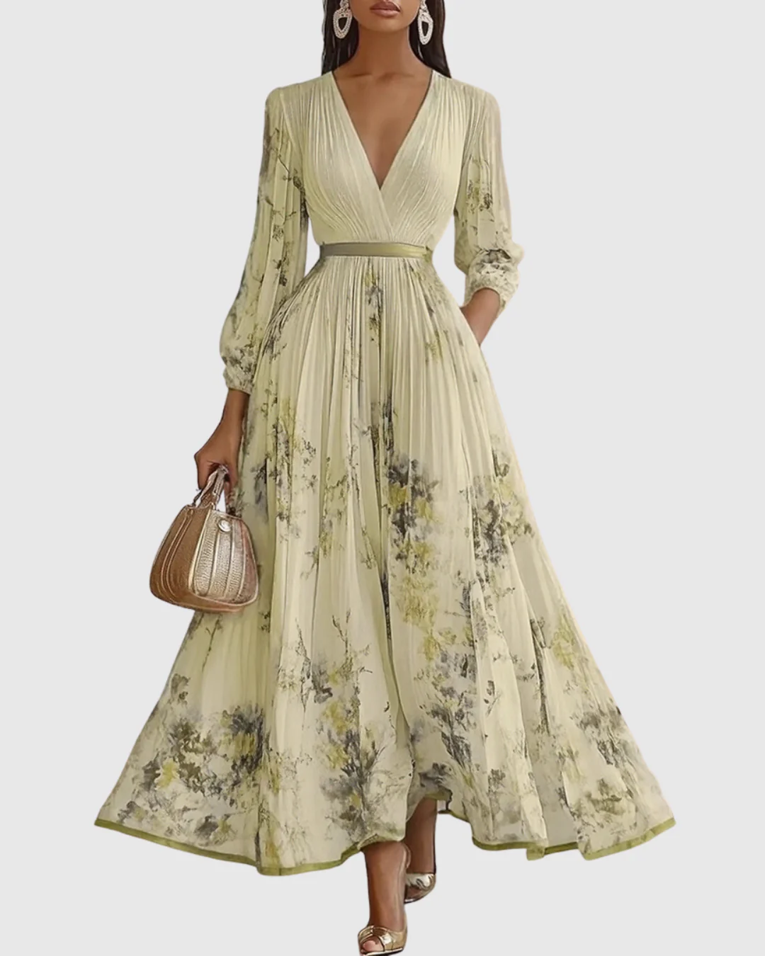 Isabella | Damen Ärmelloses Geplissiertes Blumen Midi Kleid - Image 12