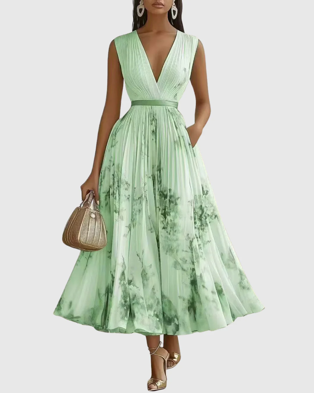 Isabella | Damen Ärmelloses Geplissiertes Blumen Midi Kleid - Image 14