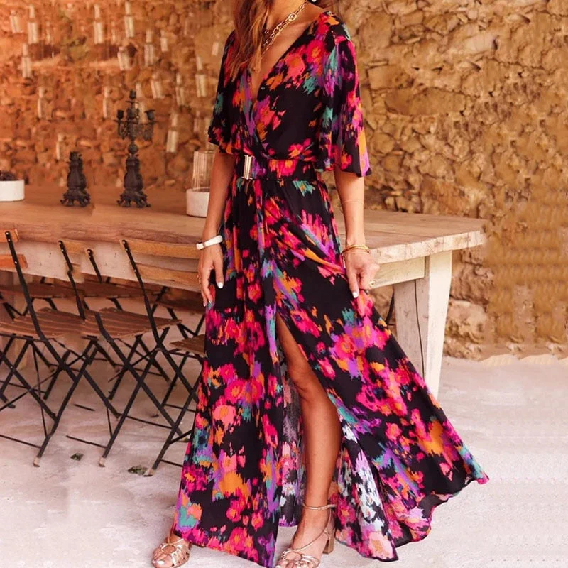 Ivory – Boho-Maxikleid mit V-Ausschnitt und Gürtel - Image 3