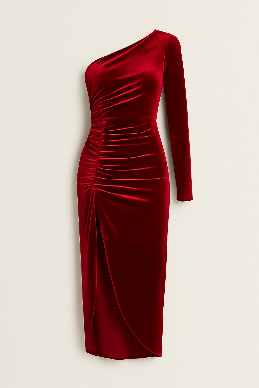 Jade Ein-Schulter-Midikleid aus Samt mit Rüschen - Image 3