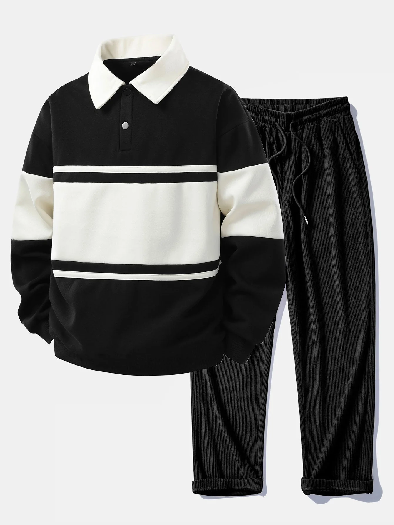 Jefro – Sweatshirt Mit Farbblock Und Cord Hose - Image 5