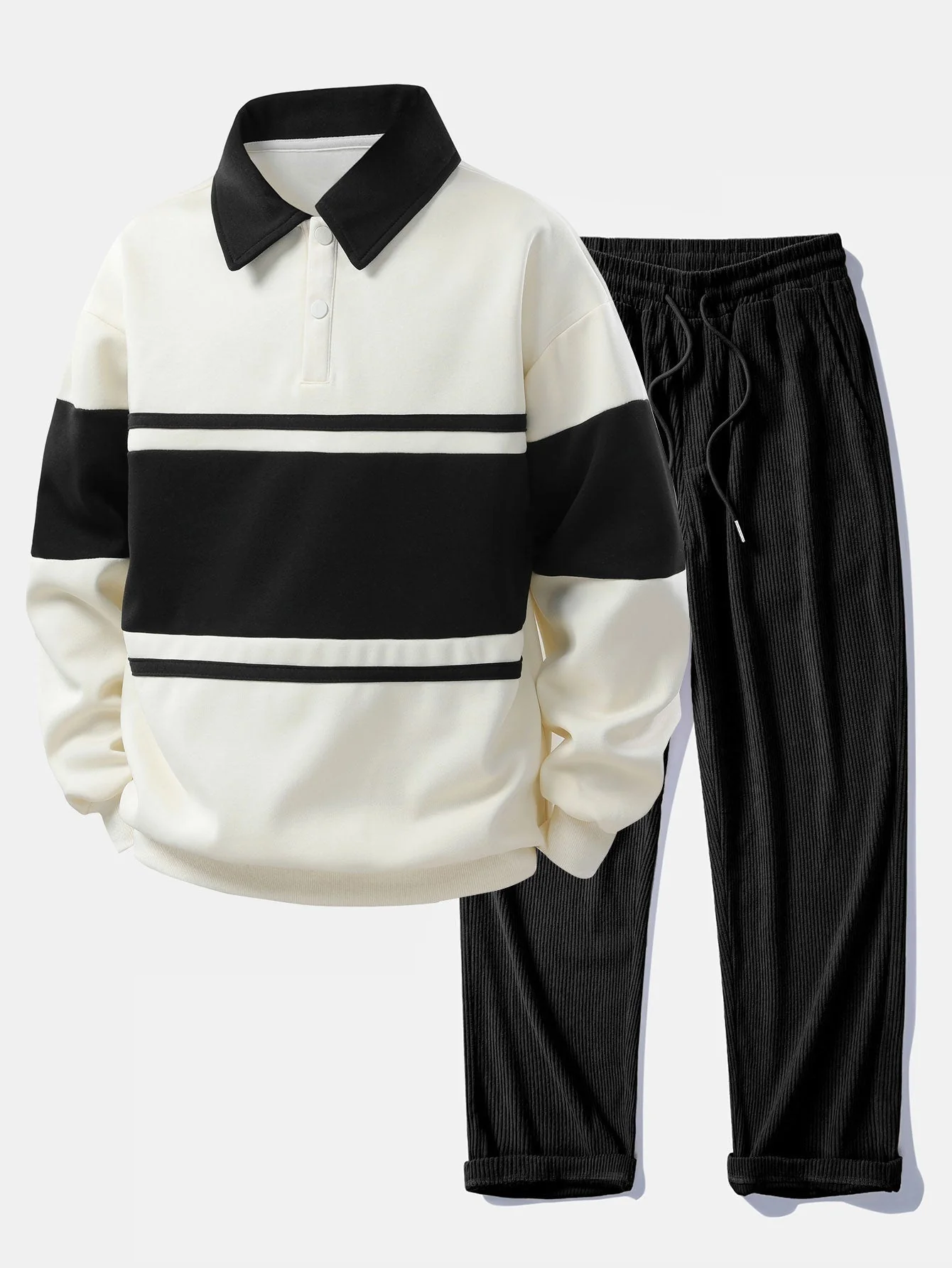 Jefro – Sweatshirt Mit Farbblock Und Cord Hose - Image 7