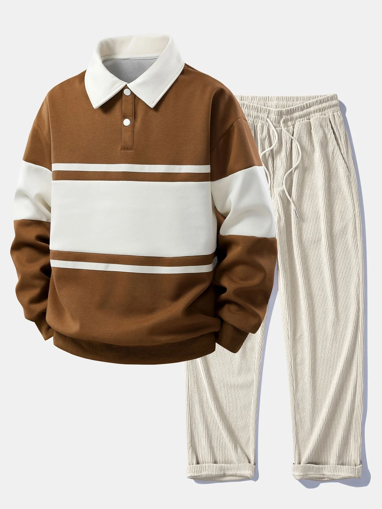 Jefro – Sweatshirt Mit Farbblock Und Cord Hose - Image 8
