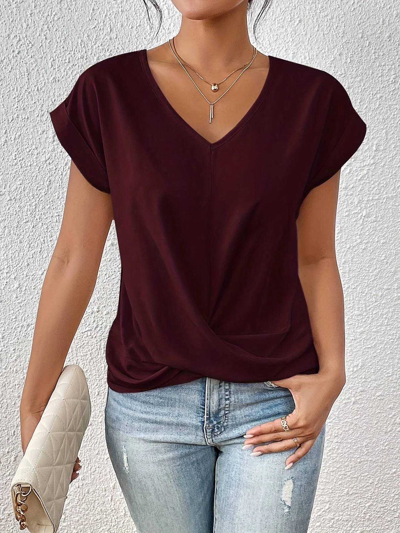 Jenna - V-Ausschnitt-Top mit Knoten-Detail - elegant und zeitlos - Image 5