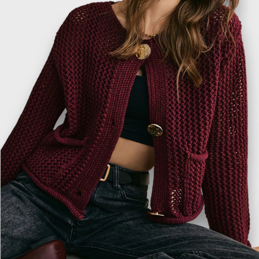 Jessa – Strick-Cardigan in Burgunderrot - Image 3