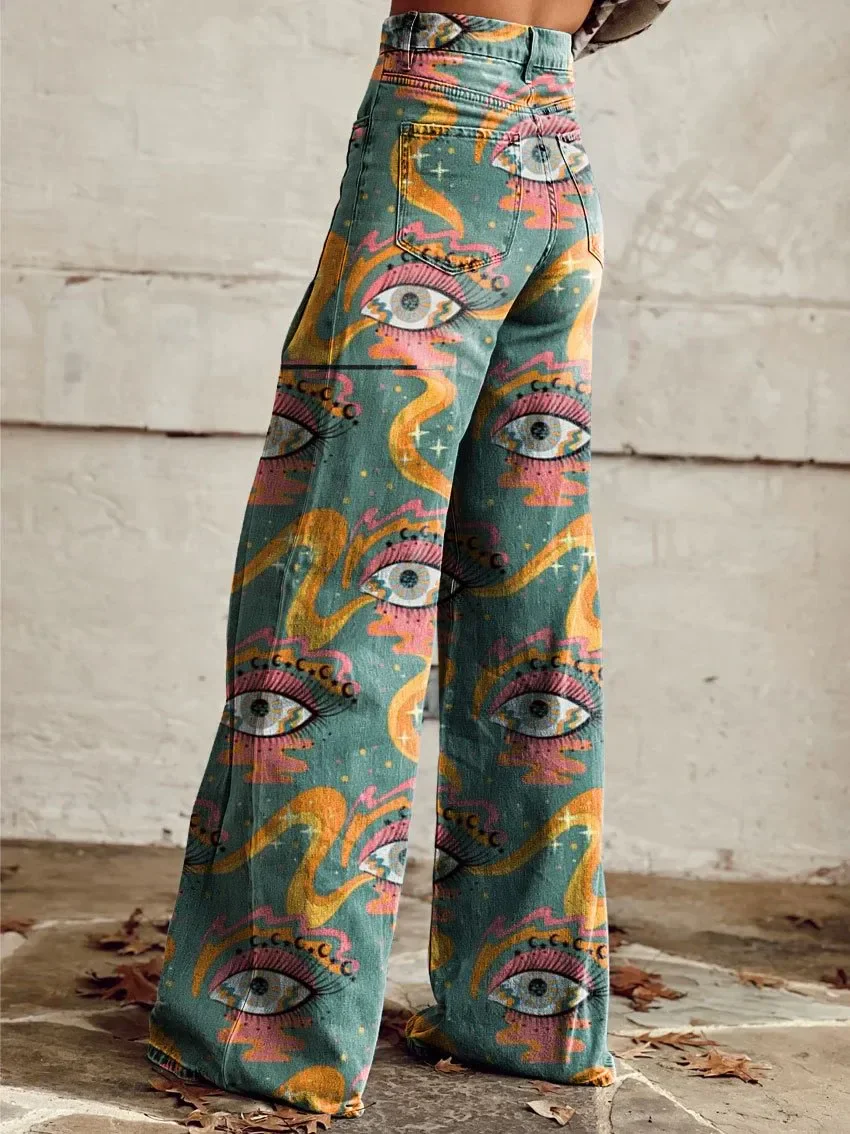 Jessica - Vintage Print Lässige weite Hose