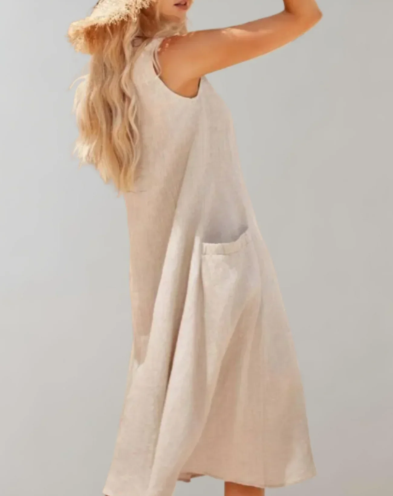 Jolie – Ärmelloses Midikleid aus Baumwollleinen - Image 3