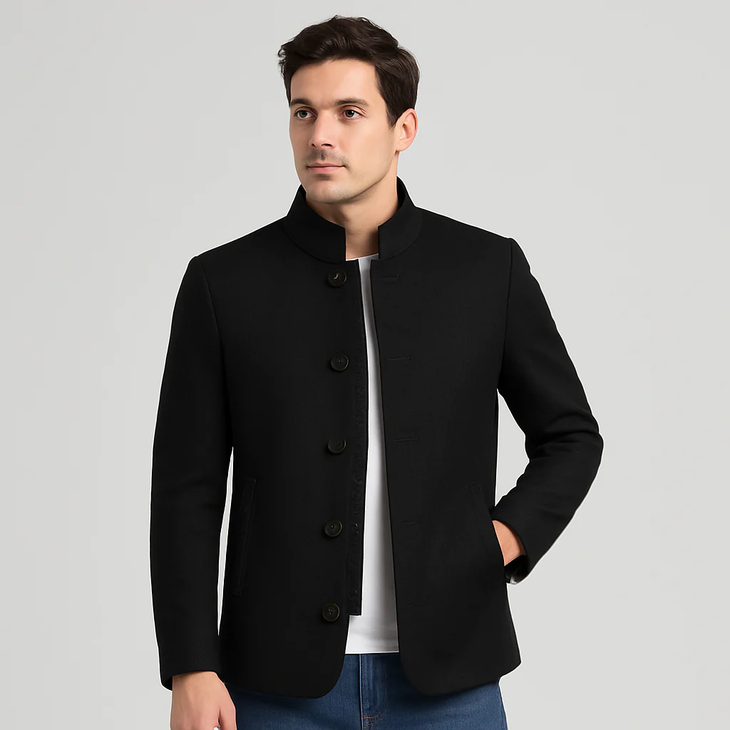 Julian Herren Wolljacke – Stehkragen mit Knopfleiste - Image 2