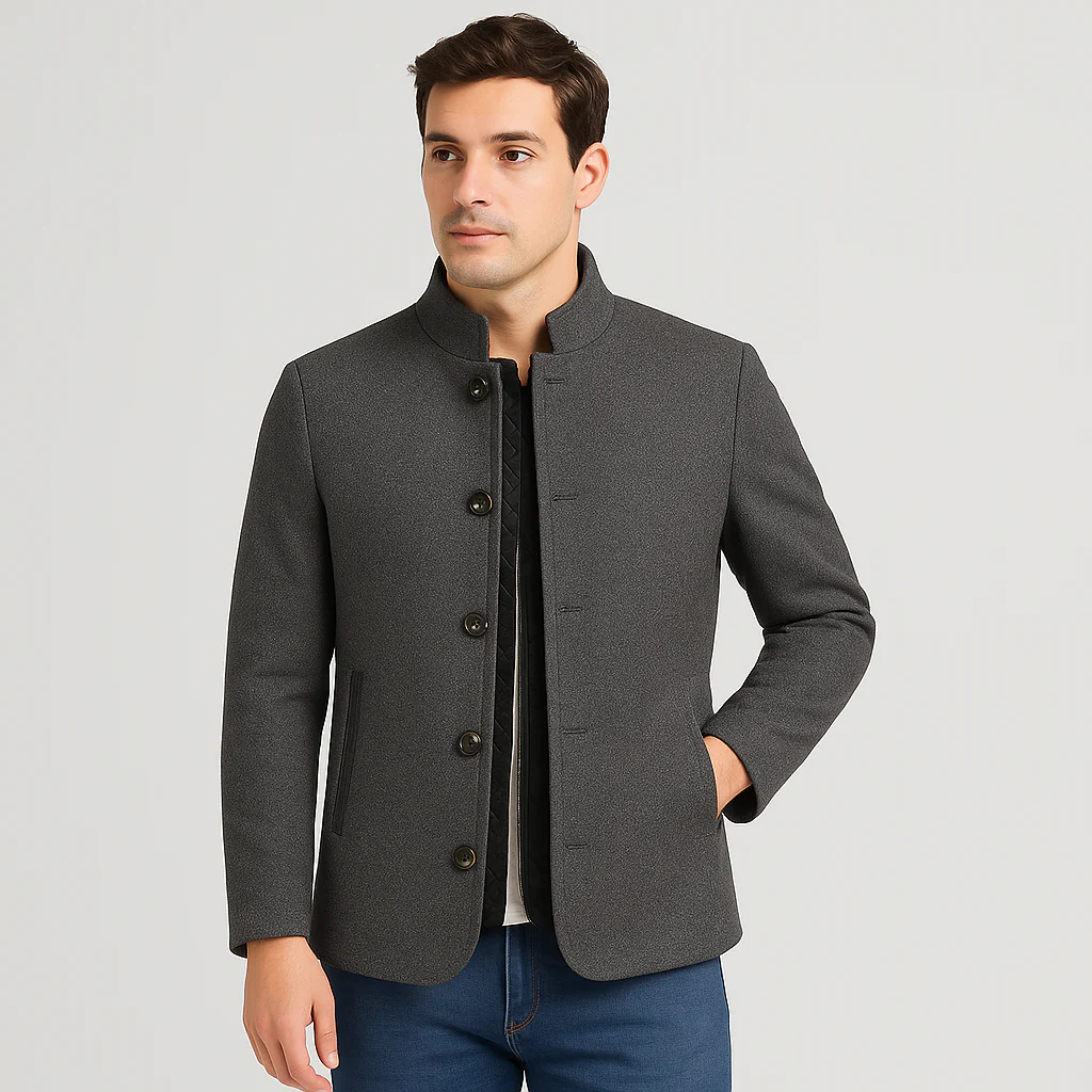 Julian Herren Wolljacke – Stehkragen mit Knopfleiste - Image 3