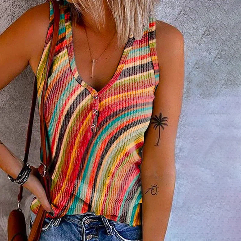 Julietta | Regenbogen gestreiftes ärmelloses Top