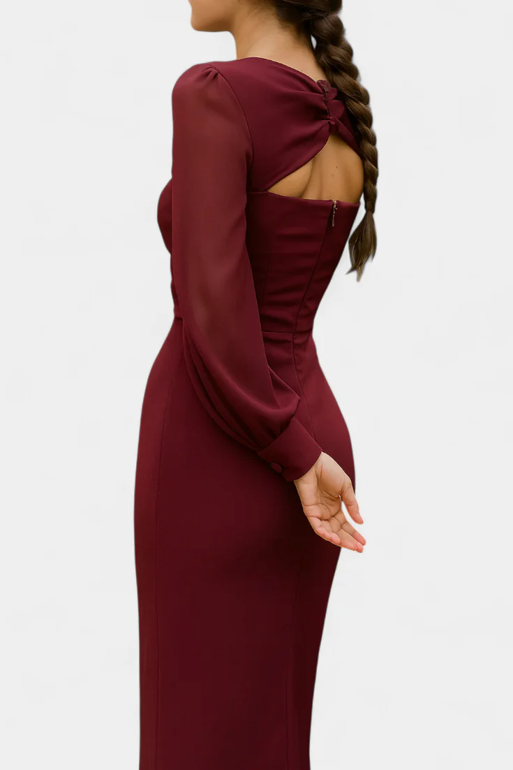 Julissa Midi-Kleid in Burgunderrot mit gebundenem Detail und offenem Rücken - Image 3