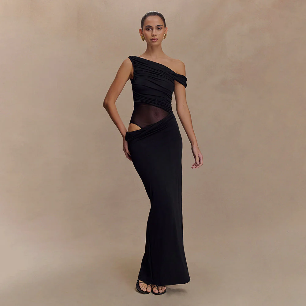 Kalya | Langes Kleid Drapiert Asymmetrisch - Image 4
