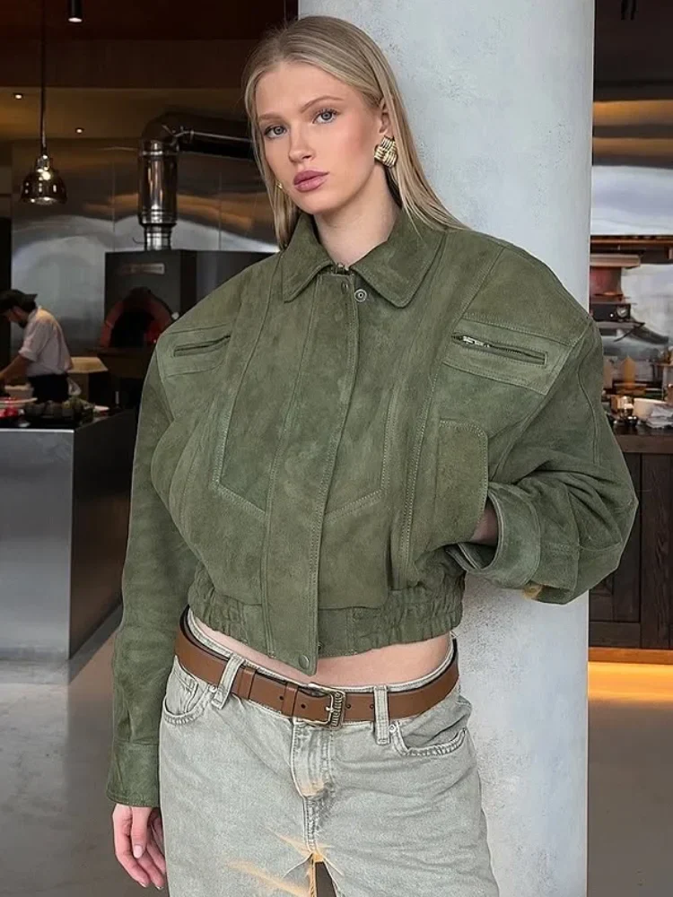 Kamille | Kurze Damenjacke aus kamelfarbenem Wildleder mit Reißverschluss - Image 8