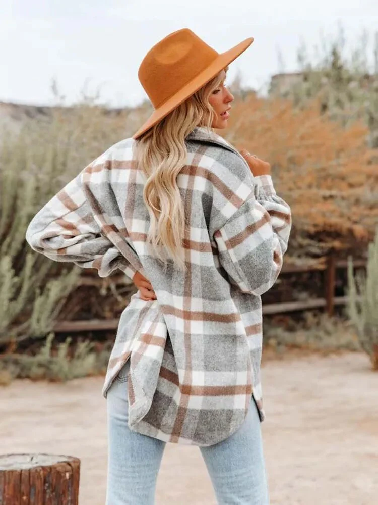 Karierte Jacke mit langen Ärmeln und Knopfleiste