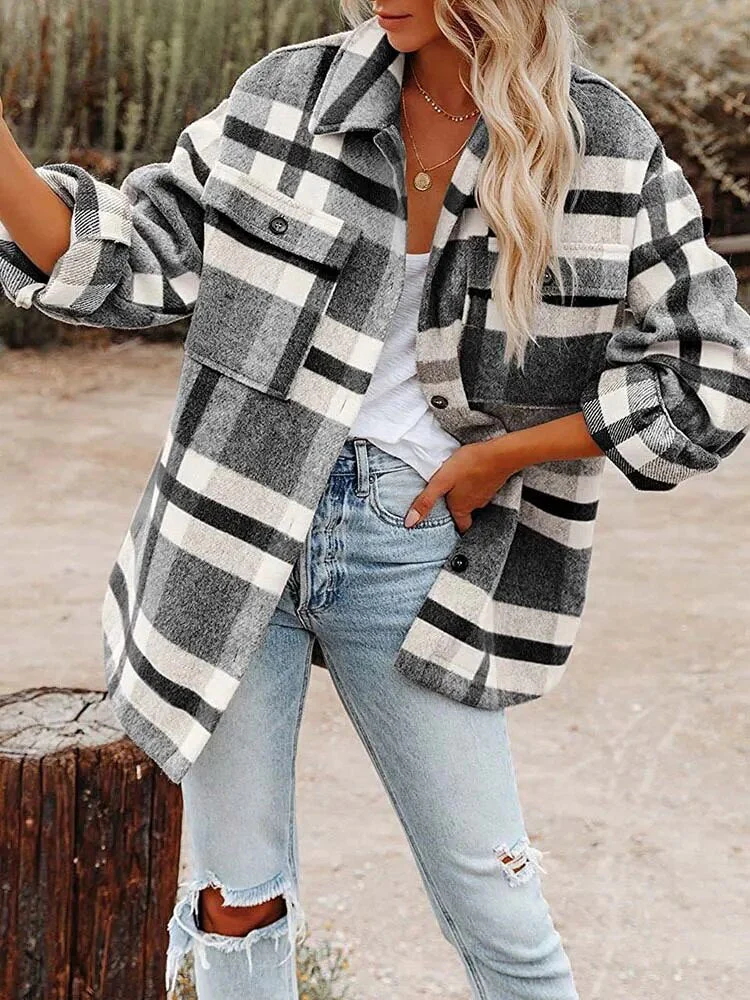 Karierte Jacke mit langen Ärmeln und Knopfleiste - Image 3