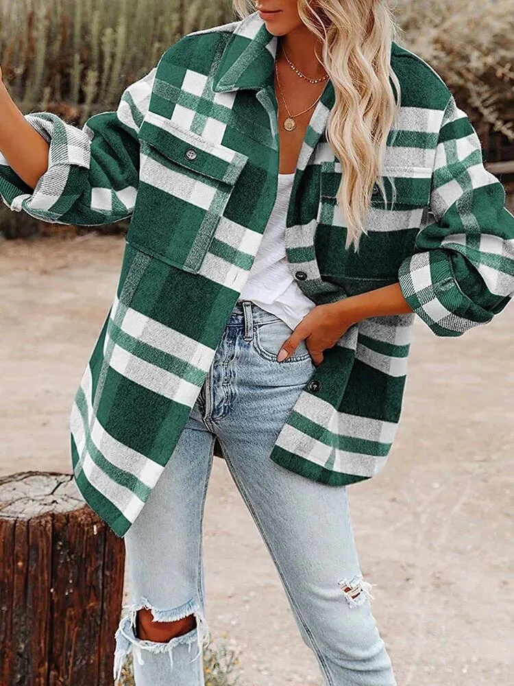 Karierte Jacke mit langen Ärmeln und Knopfleiste - Image 4