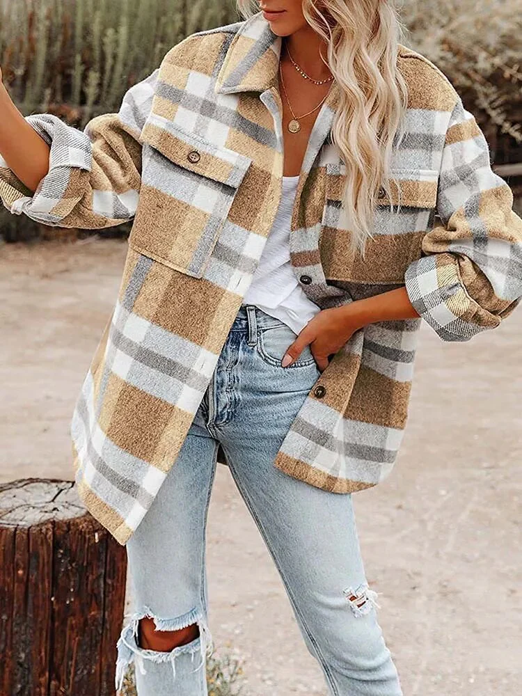 Karierte Jacke mit langen Ärmeln und Knopfleiste - Image 5